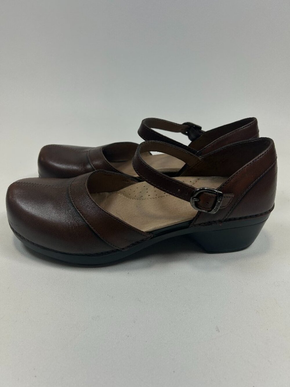 DANSKO Sally Mary Jane Clogs US 10.5 EU 42 Brown Leather Comfort Open Sides EUC